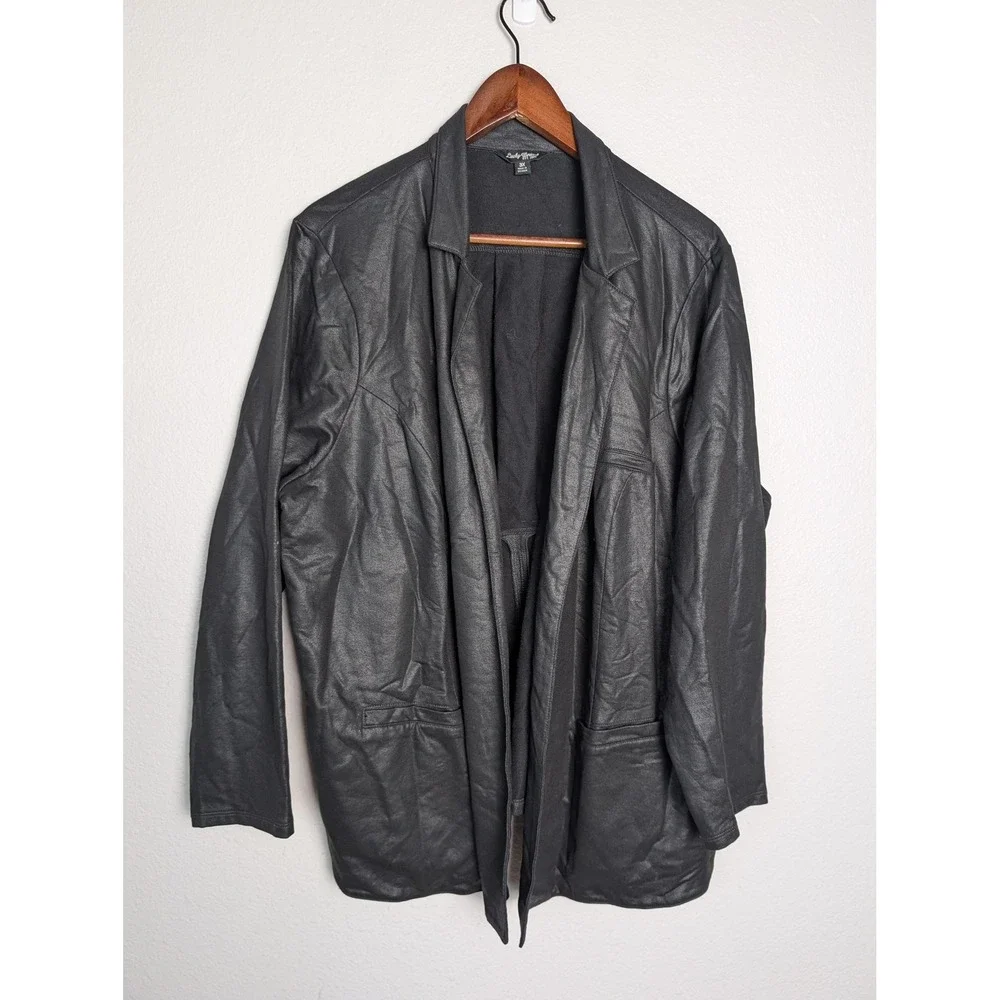 Lucky Brand‎ Blazer 3XL Black Cotton Open Front Relaxed Fit Jacket